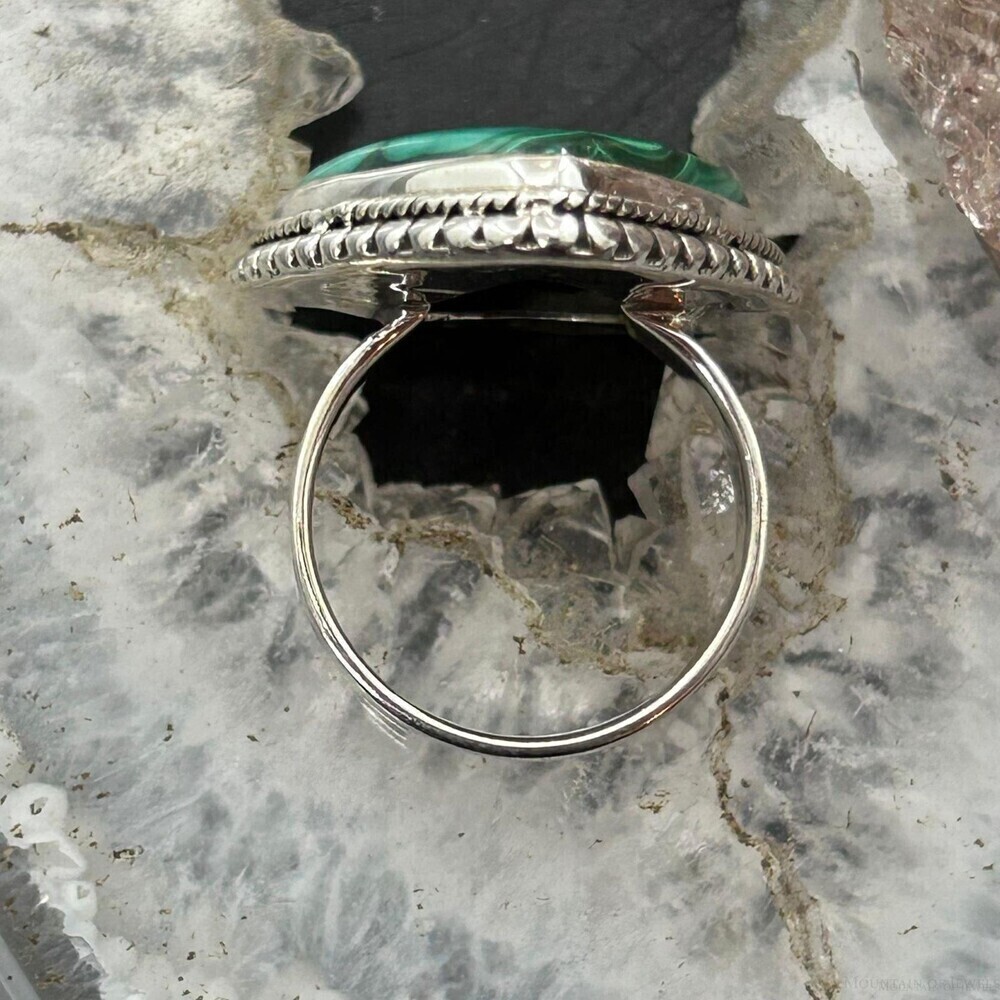 Sterling Silver Southwestern Style Wide Teardrop Malachite Ring Size 8 For Women - Picture 8 of 10